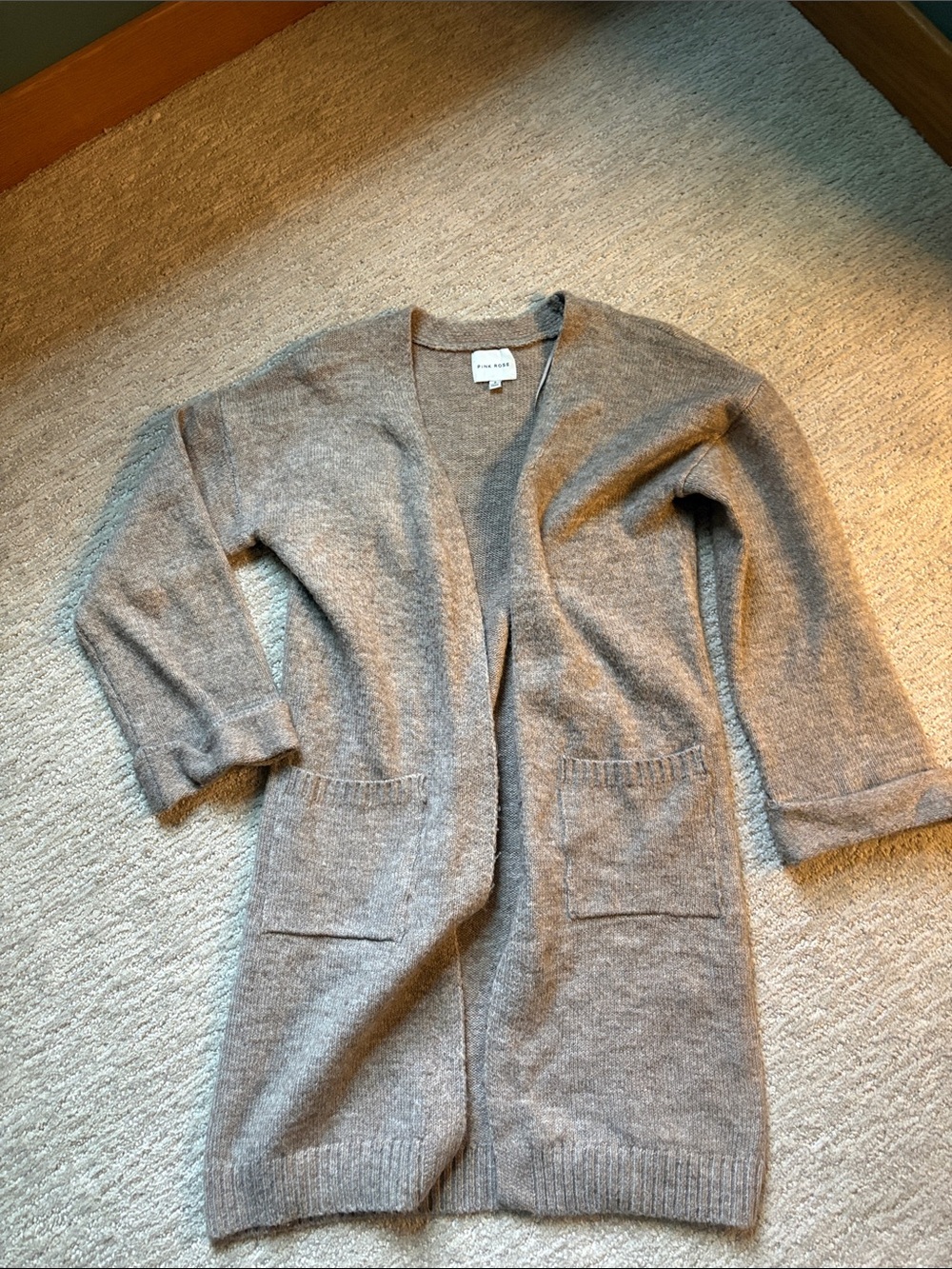 Pink Rose Cozy Open-Front Long Cardigan